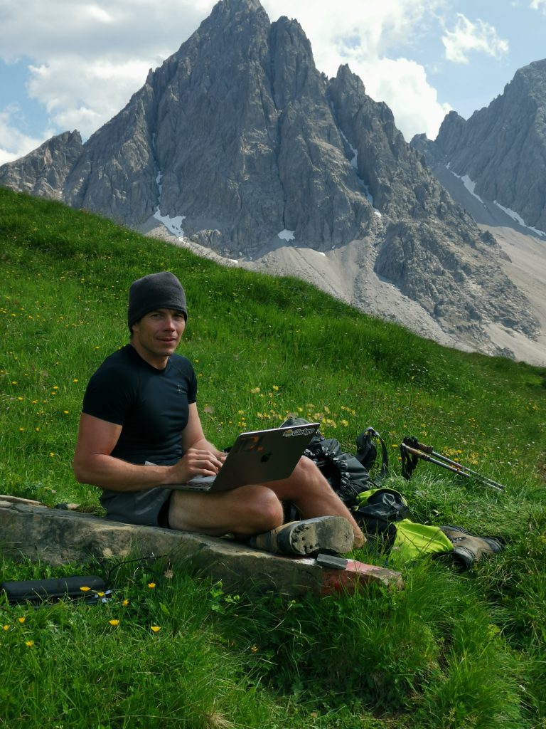 Hartwig attempted to attend a Zoom meeting from the mountain locale.