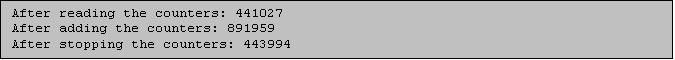 Text Box: After reading the counters: 441027
After adding the counters: 891959
After stopping the counters: 443994
