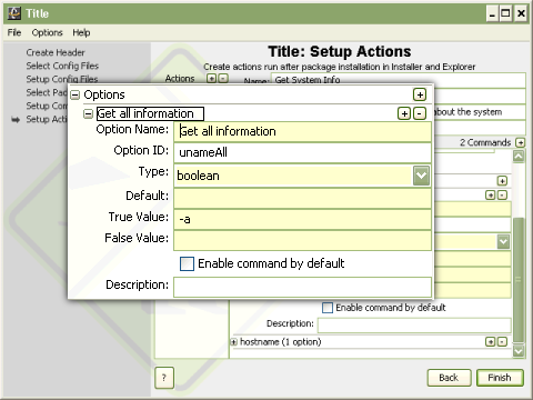 The Action Command Option Setup Panel